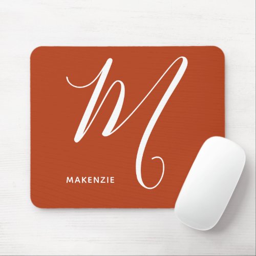 Artfully Monogrammed Script Letter M Burnt Orange Mouse Pad