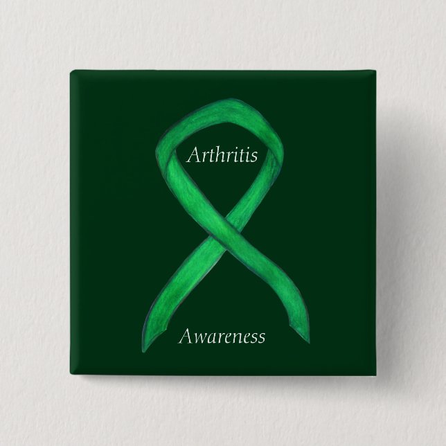 Arthritis Awareness Green Ribbon Custom Pin (Front)