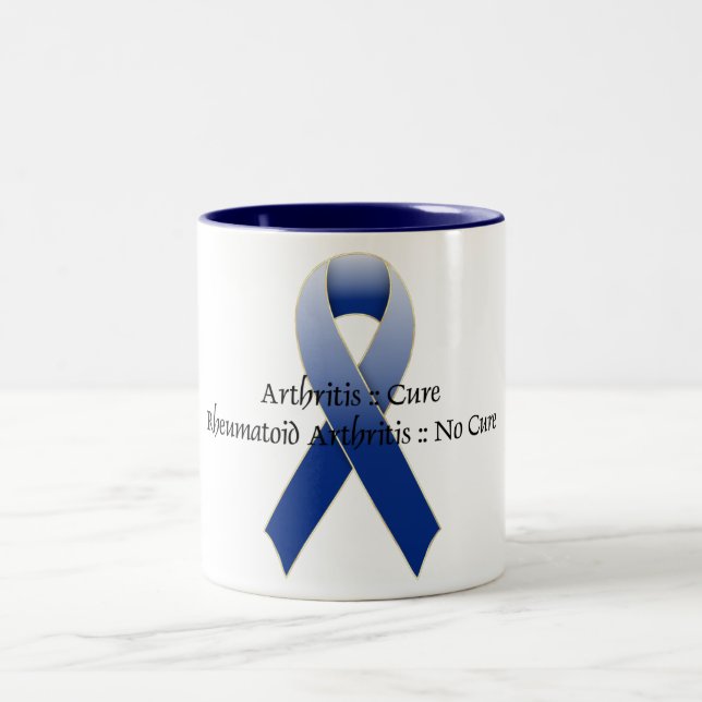 Arthritis Blue Ribbon Awareness Design 4 Two-Tone Coffee Mug (Center)