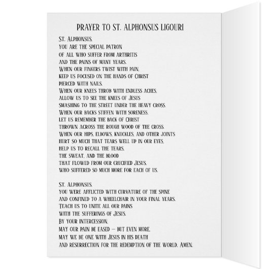 Arthritis Prayer St. Alphonsus Ligouri Religious (Inside (Left))