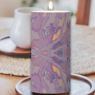 "Arthros" Gray, Purple & Orange Watercolor Pillar Candle