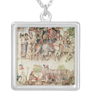 Arthur and his knights setting out on the silver plated necklace