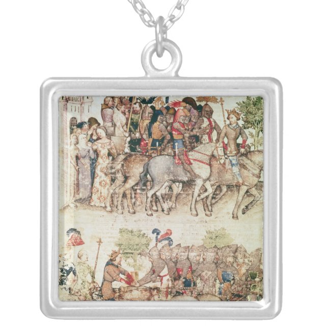 Arthur and his knights setting out on the silver plated necklace (Front)