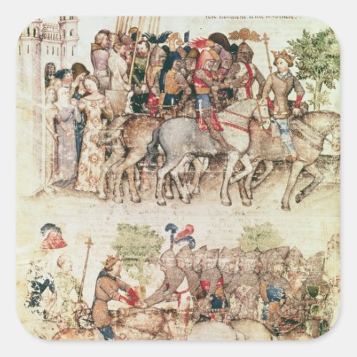 Arthur and his knights setting out on the square sticker