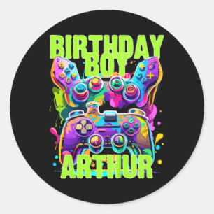 Arthur Birthday Boy Video Game Birthday Gamer Arth Classic Round Sticker