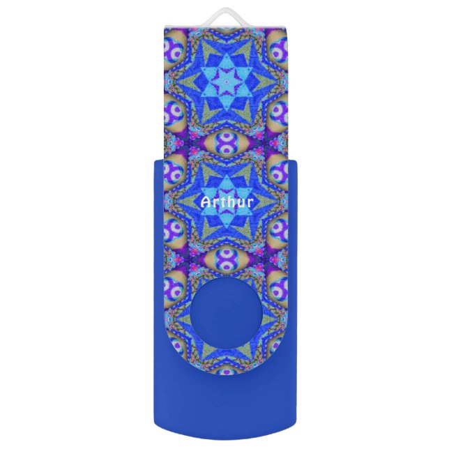 ARTHUR ~  Blue Fractal Pattern ~ Personalized ~  Flash Drive (Front Vertical)