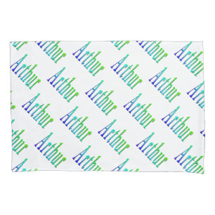 Arthur Name In Green And Blue, Pillow Case