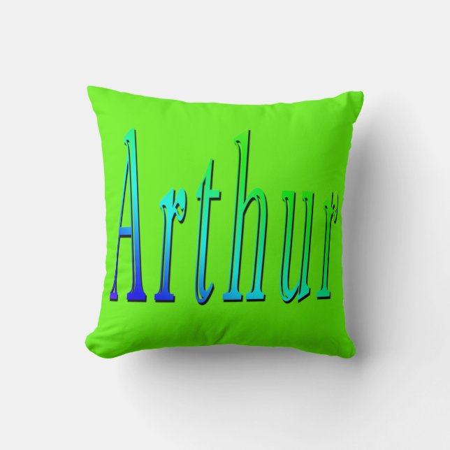Arthur, Name, Logo, Lime Green Throw Cushion. Pillow (Front)