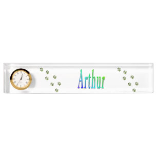 Arthur Name Logo With Paw Prints, Desk Name Plate