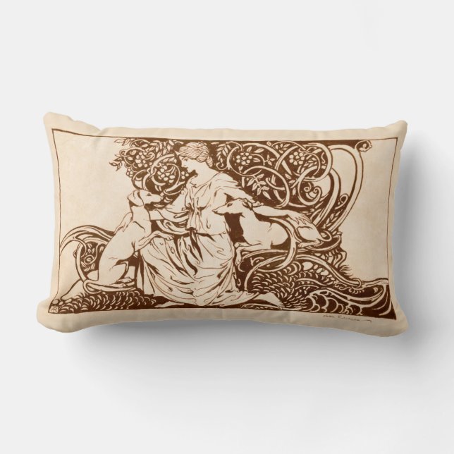 Arthur Rackham, Lady and Dogs Lumbar Pillow (Front)