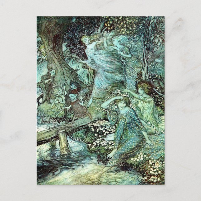 Arthur Rackham's Faeries, blue Postcard (Front)