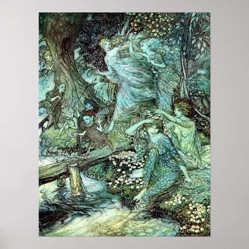 Arthur Rackhams Faeries blue Poster