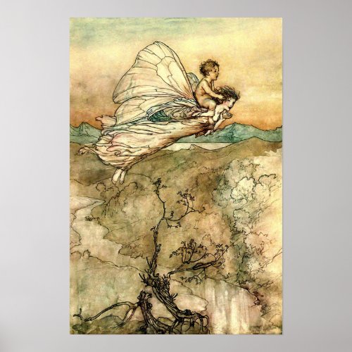 Arthur Rackhams Faeries in flight Poster