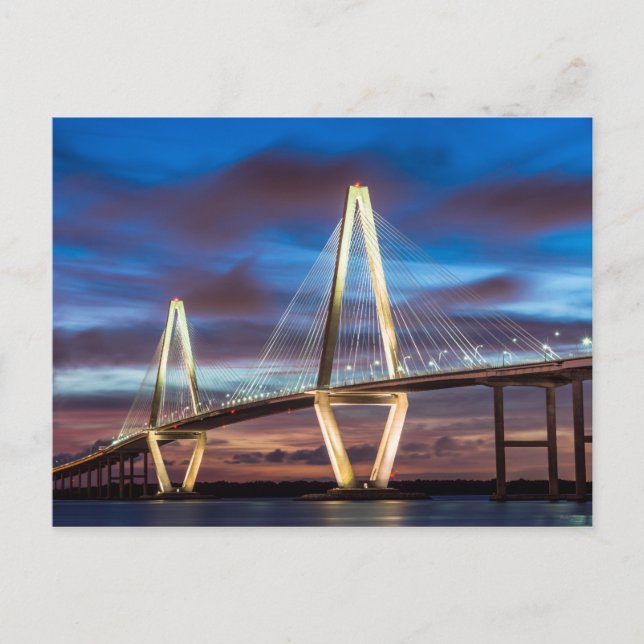 Arthur Ravenel Bridge At Night Postcard (Front)