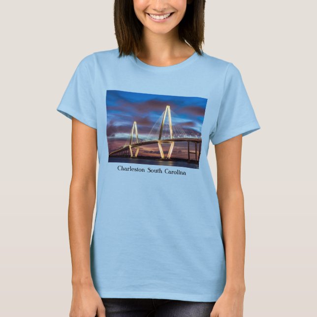 Arthur Ravenel Bridge At Night T-Shirt (Front)