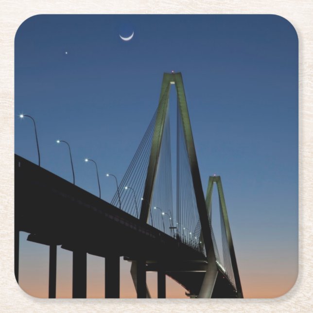 Arthur Ravenel Jr. Bridge at Dusk Square Paper Coaster (Front)