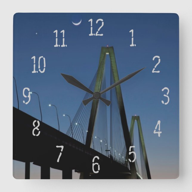 Arthur Ravenel Jr. Bridge at Dusk Square Wall Clock (Front)