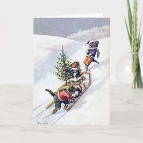 Arthur Thiele _ Cats Bring home a Christmas Tree Holiday Card