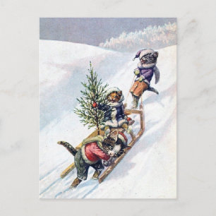 Arthur Thiele - Cats Bring home a Christmas Tree Holiday Postcard