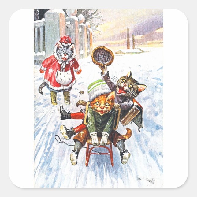 Arthur Thiele - Cats Going Downhill Snow Sledding Square Sticker (Front)
