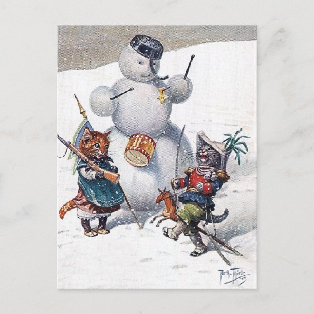 Arthur Thiele - Cats Play with the Snowman Postcard (Front)
