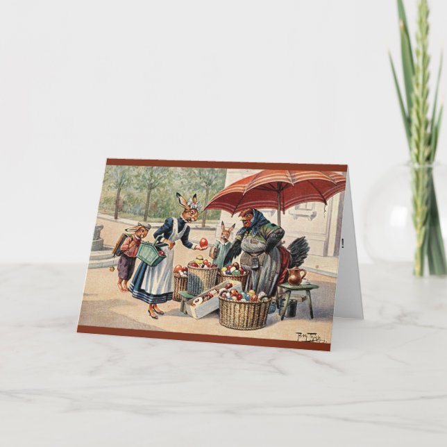 Arthur Thiele Easter Card - Bunnies at Egg Stall (Front)