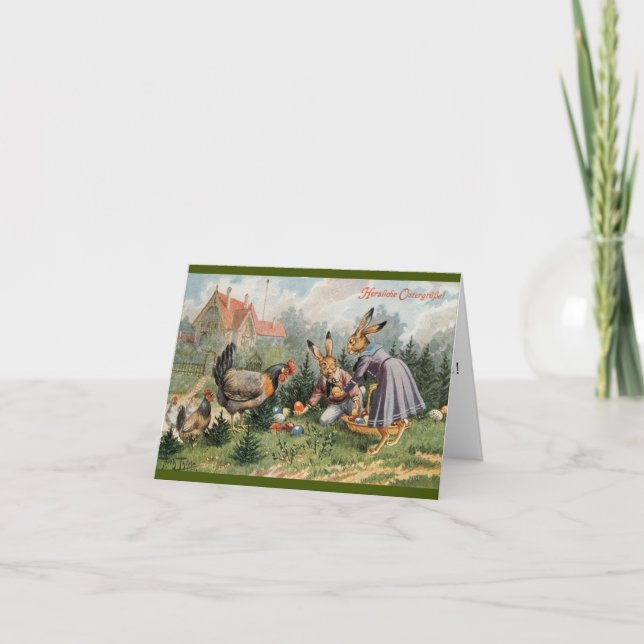 Arthur Thiele Easter Card - Bunnies Gathering Eggs (Front)