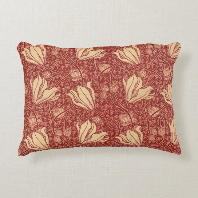 Arthur Wilcock The Lily Vintage Floral Red Pattern Accent Pillow (Front)