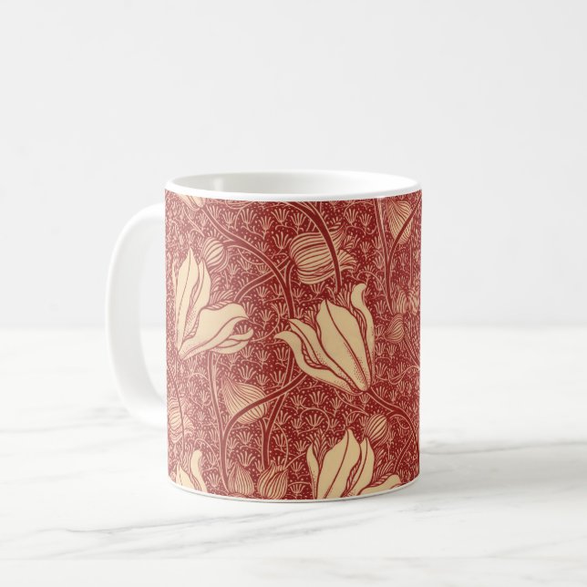Arthur Wilcock The Lily Vintage Floral Red Pattern Coffee Mug (Front Left)