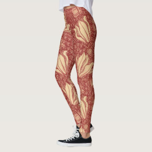 Arthur Wilcock The Lily Vintage Floral Red Pattern Leggings