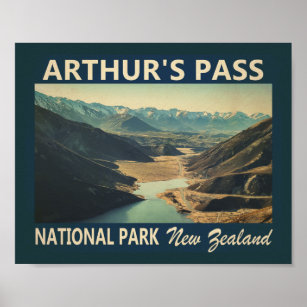 Arthur's Pass National Park New Zealand Vintage Poster