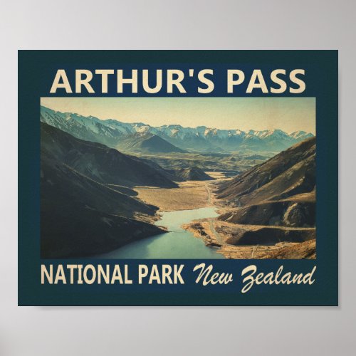 Arthurs Pass National Park New Zealand Vintage Poster