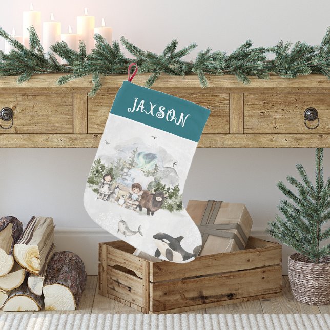 Artic Adventure Christmas Personalized Small Christmas Stocking (Creator Uploaded)