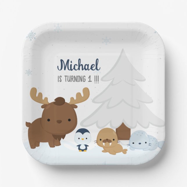 Artic Animals Party Winter Animals Party Paper Plates (Front)