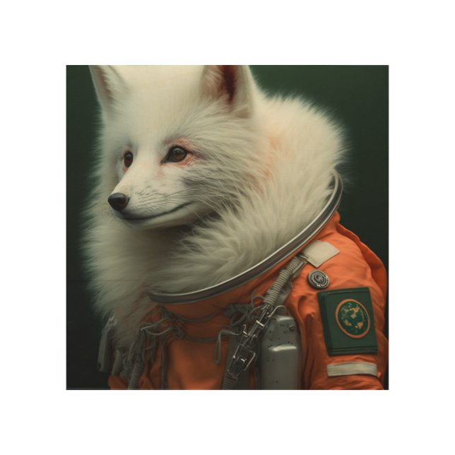 Artic Fox Astronaut  Wood Wall Art (Front)