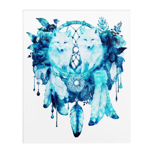 Artic Fox Dreamcatcher Ice Blue Floral Acrylic Print