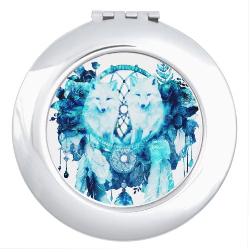 Artic Fox Dreamcatcher Ice Blue Floral Compact Mirror