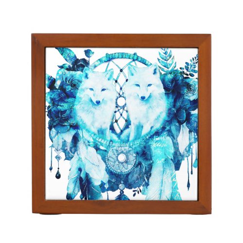 Artic Fox Dreamcatcher Ice Blue Floral Desk Organizer