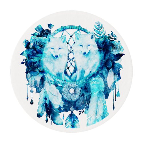 Artic Fox Dreamcatcher Ice Blue Floral Edible Frosting Rounds