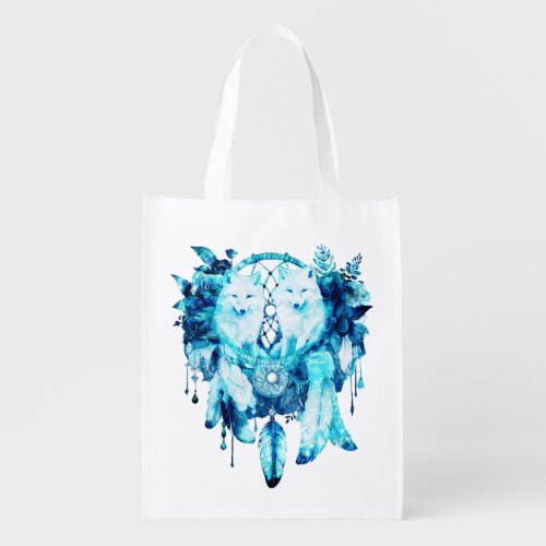 Artic Fox Dreamcatcher Ice Blue Floral Grocery Bag
