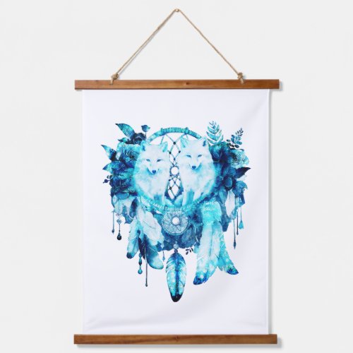 Artic Fox Dreamcatcher Ice Blue Floral Hanging Tapestry