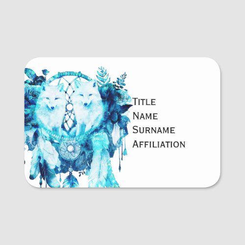 Artic Fox Dreamcatcher Ice Blue Floral Name Tag