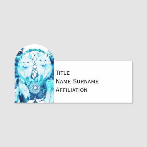 Artic Fox Dreamcatcher Ice Blue Floral Name Tag