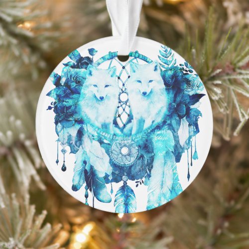 Artic Fox Dreamcatcher Ice Blue Floral Ornament