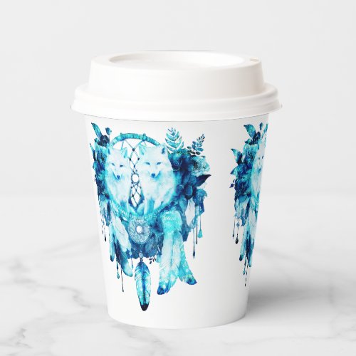 Artic Fox Dreamcatcher Ice Blue Floral Paper Cups