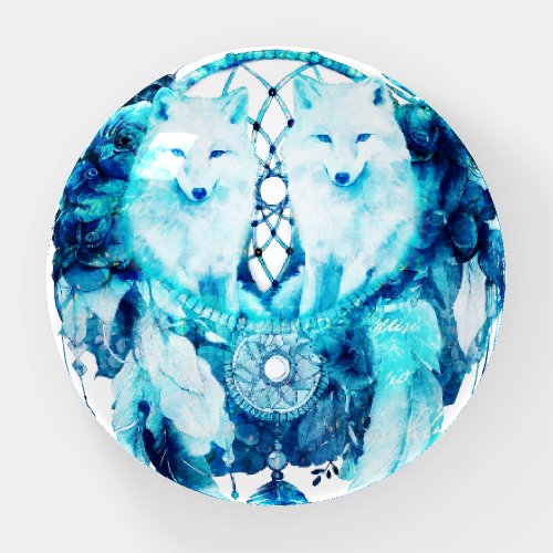 Artic Fox Dreamcatcher Ice Blue Floral Paperweight