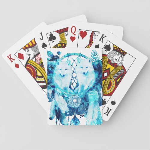 Artic Fox Dreamcatcher Ice Blue Floral Poker Cards