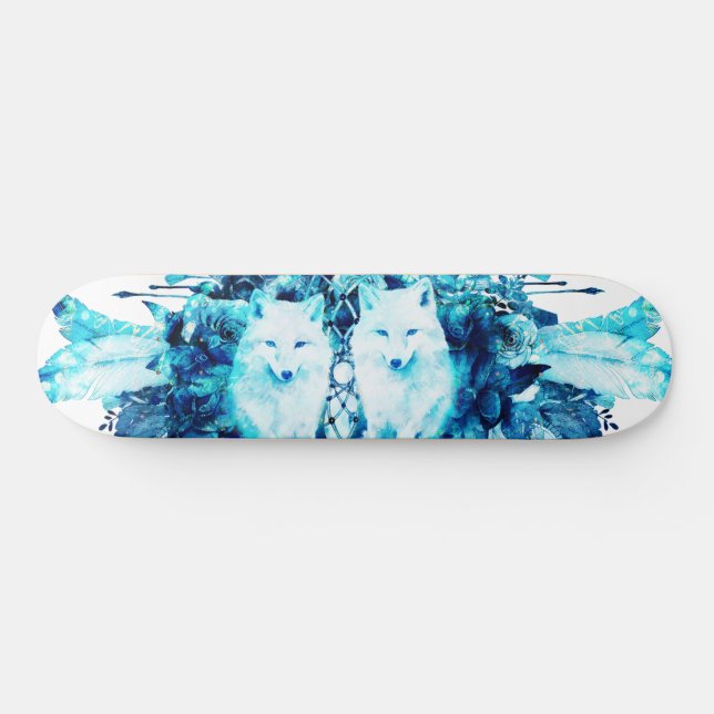 Artic Fox Dreamcatcher Ice Blue Floral Skateboard (Horz)