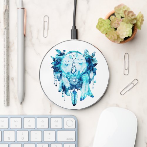 Artic Fox Dreamcatcher Ice Blue Floral Wireless Charger