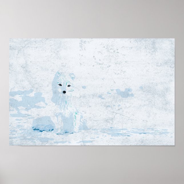 Artic fox on the white ice pack illustration poster (Front)